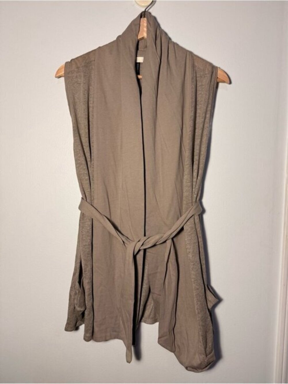 Hoss Intropia Linen Sleeveless Open Front Belted Cardigan Vest size L